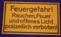 Hinweisschild Feuergefahr Rauchen, Feuer u.ca. 25x15 cm gelb
