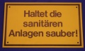 Hinweisschild Haltet d.sanitären Anlagen ca. 25x15 cm gelb
